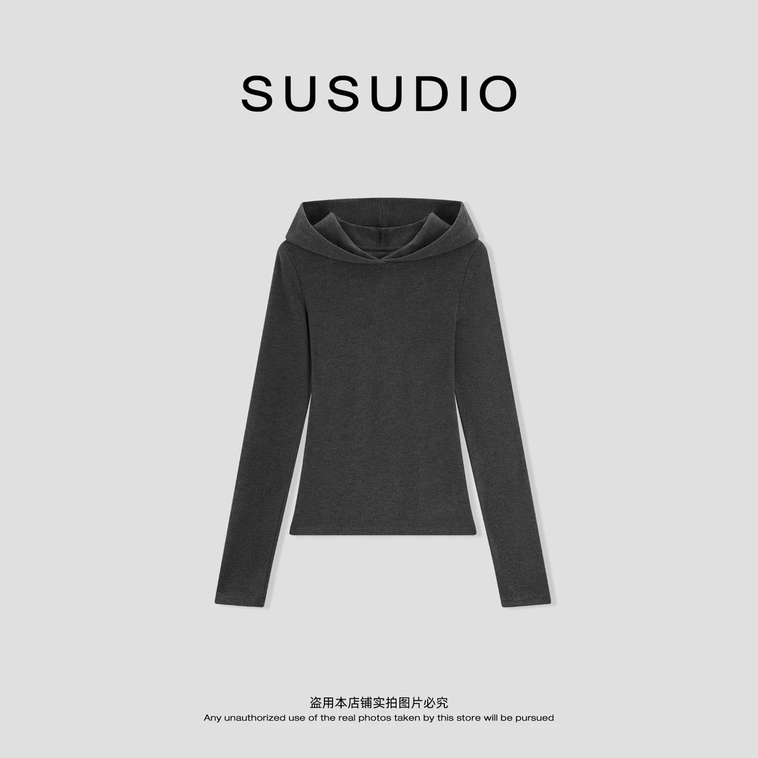 SUSUDIO 冬季双面发热德绒连帽修身柔软高弹长袖帽衫 10720