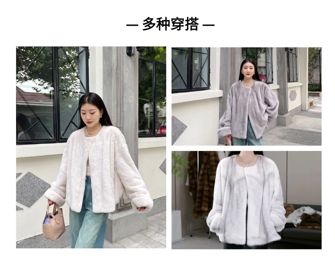 【华丽园】紫金短二貂皮大衣单款单件毛领长款连帽气质皮草外套