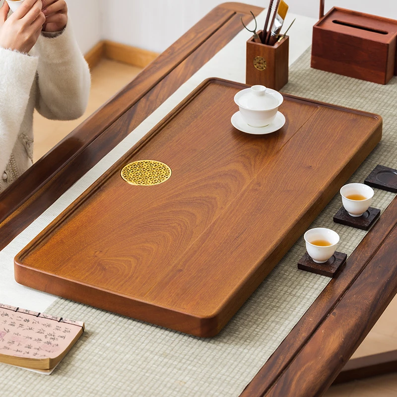 茶盘实木家用小茶台花梨木托盘电木新款办公室功夫干金福像茶盘