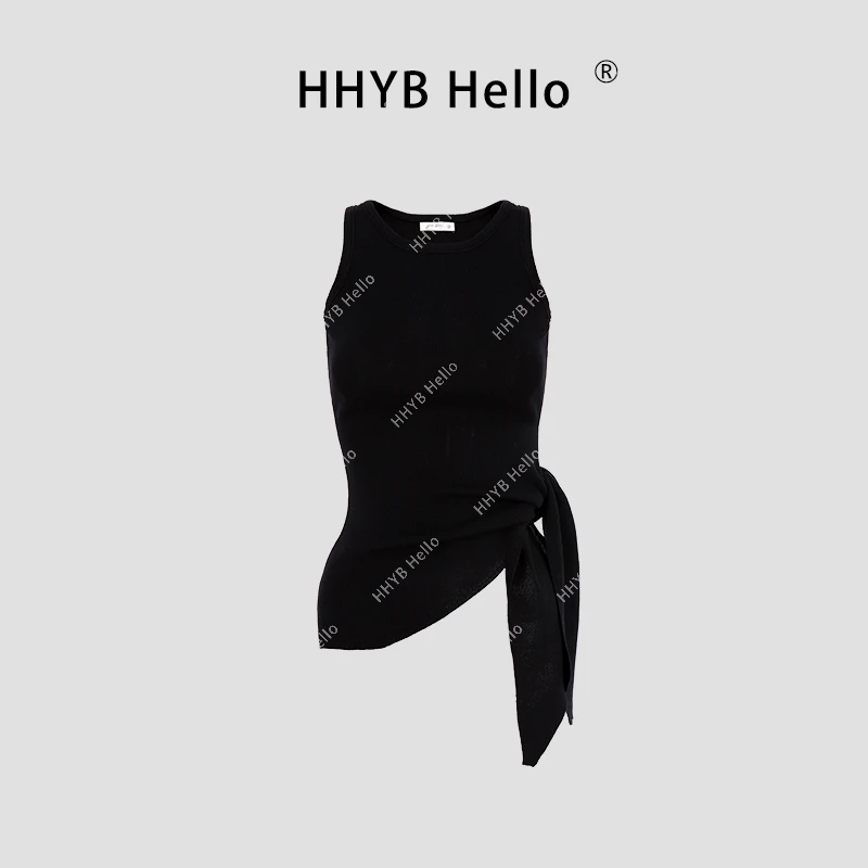HHYB Hello法式不规则开叉绑带无袖背心新款显瘦外穿上衣女M1072