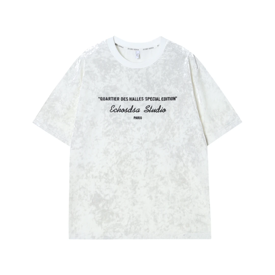 T863夏季新款绒面字母印花男女同款短袖潮流百搭T恤时尚休闲上衣