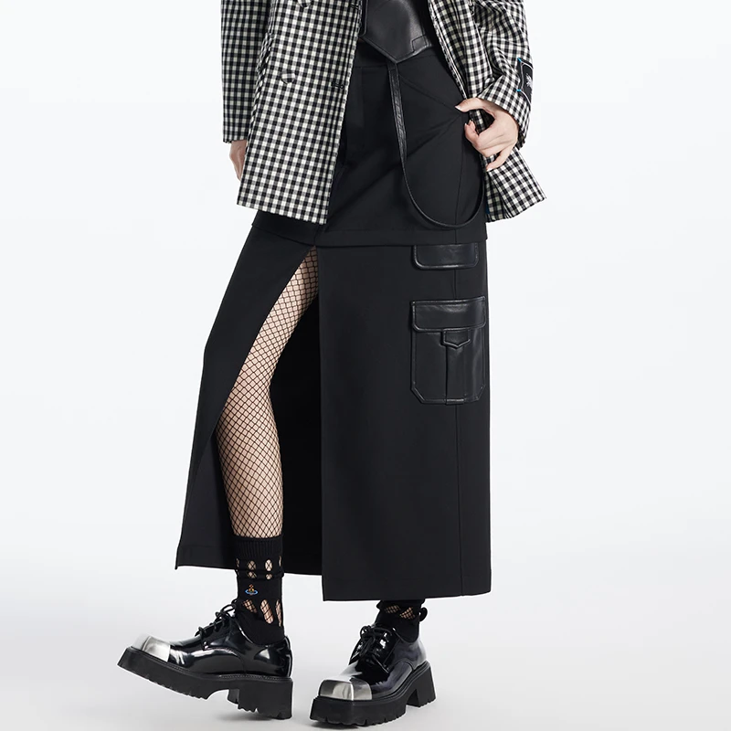 长款百搭开叉半身西装长裙DC35545Q0