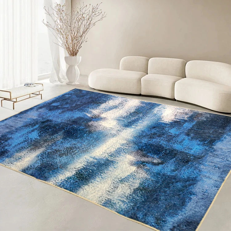 细纱绒客厅地毯卧室床边毯tpr底复古防水防污防滑可机洗茶几垫