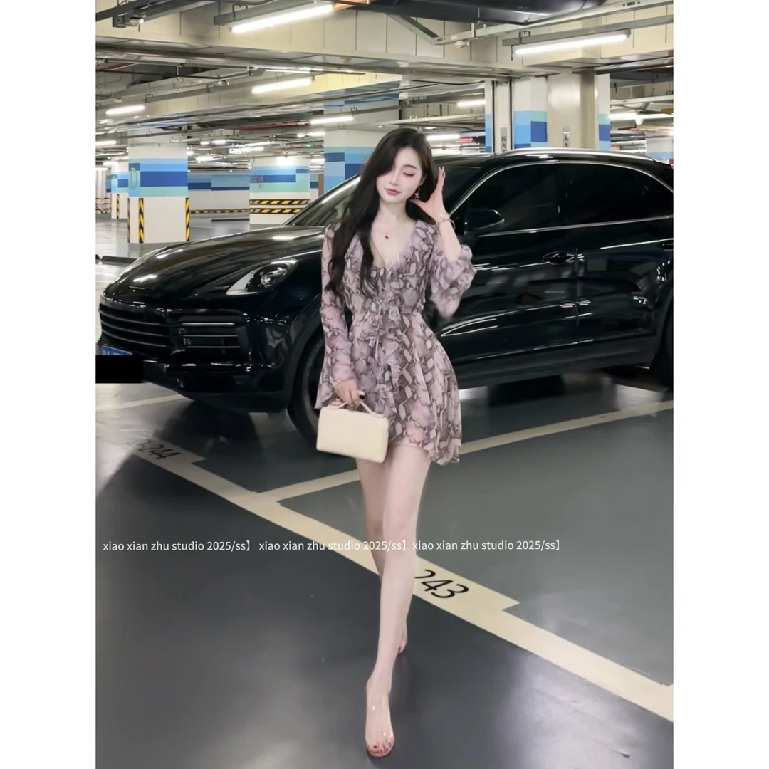 XXZHU原创【现货】「蛇蝎美人」收腰系带蟒蛇纹连衣裙+吊带裙ZZ-895