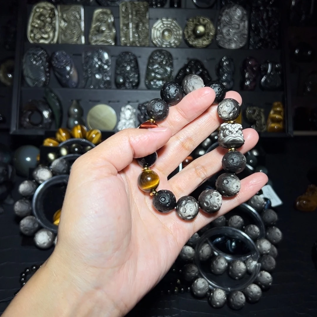 山***花黑曜岩未镶嵌手链