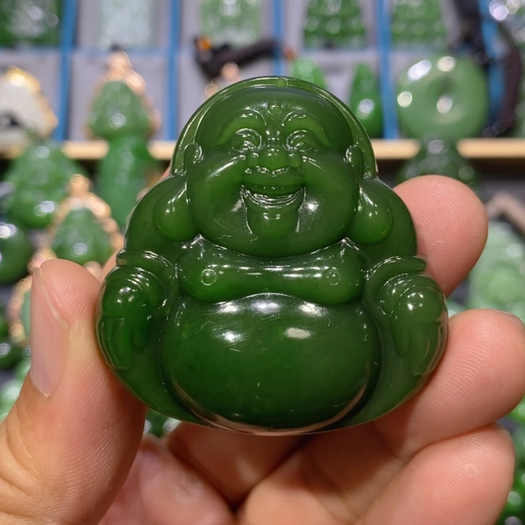 【闪购商品】和田玉吊坠(不含链)未镶嵌俄七菠菜绿佛公45/12