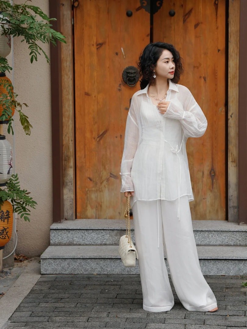 爱妃原创【云绉】新中式休闲套装禅意文艺上衣裤子两件套86763