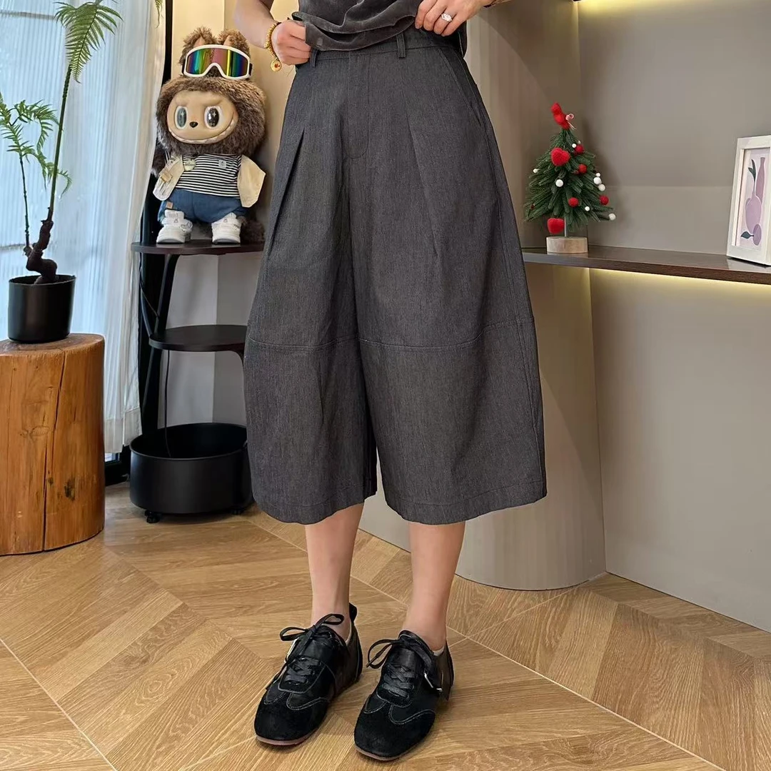 时髦设计感立体剪裁复古轮廓七分裤休闲裤5-8-4