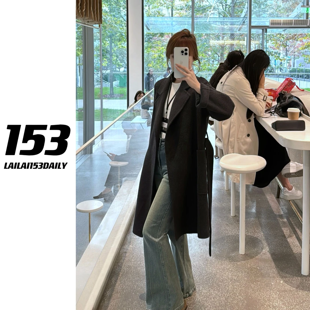 【153的日常】腰带款手工大衣小个子女生冬季休闲百搭款24DW358