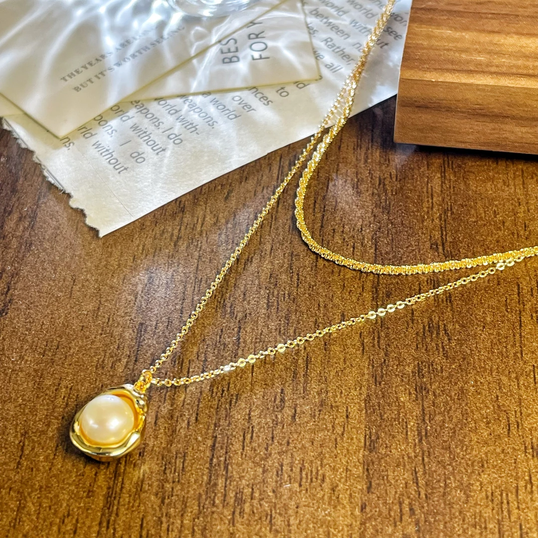 铜合金项链 XB9-0211 珠珠金色坠链新中式叠戴轻奢时尚优雅百搭