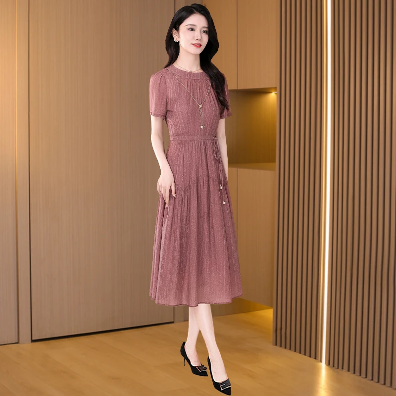 雪纺气质连衣裙女2025年新款夏季轻奢高级感阔太太十三行品牌裙子