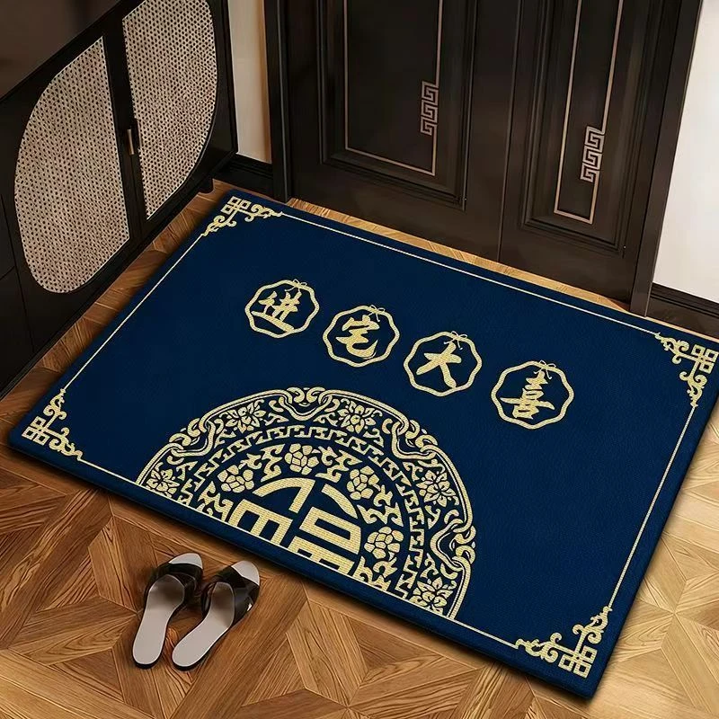 中式蓝色硅藻泥入户门垫吸水防滑可自由裁剪家用玄关进门除尘脚垫