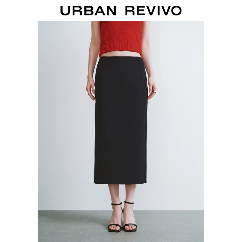 UR2025秋季新款女装简约通勤气质后开衩拉链半裙UWG550035