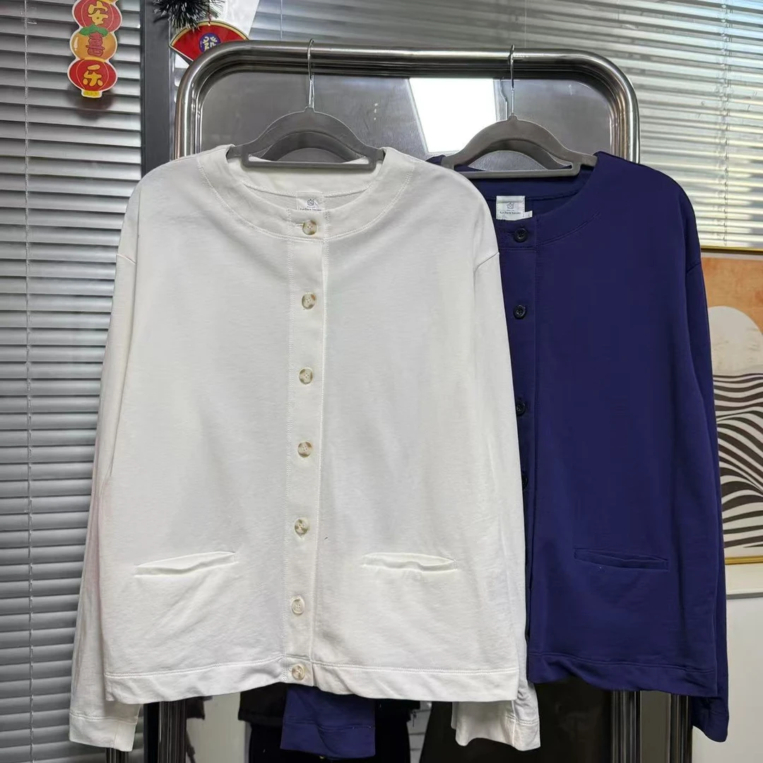 【外贸精品】0227 圆领简约纯色带口袋长袖 针织衫