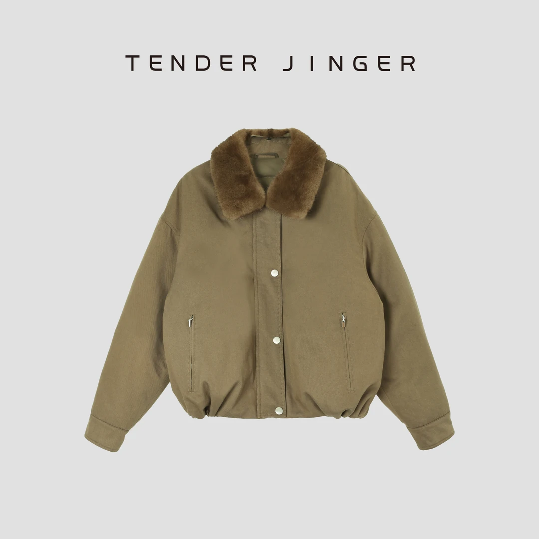 Tender Jinger【绒暖奢芯】廓形可拆卸水貂毛领夹克外套T54MYY41438