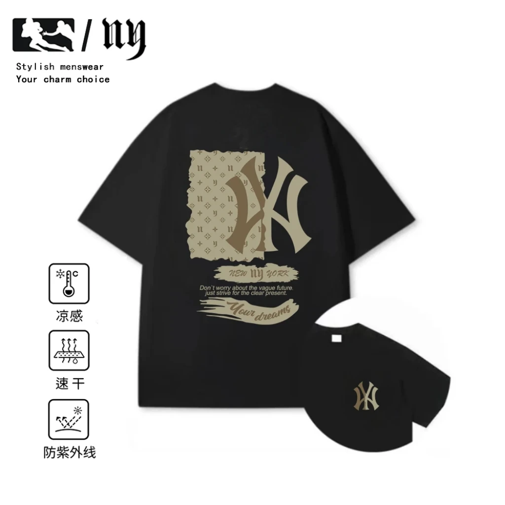 纯棉潮流老花短袖时尚轻奢重磅T恤夏季情侣男款女休闲亲肤NY08