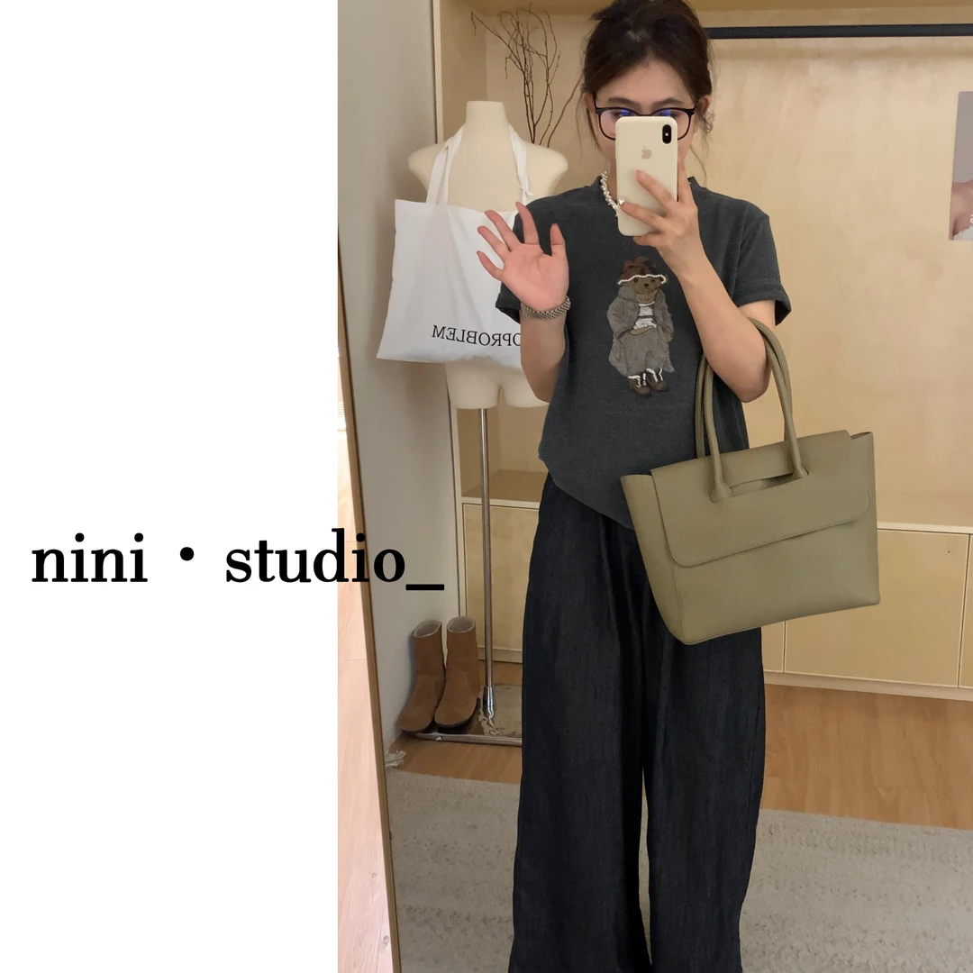 nini·大牌小熊重工印花刺绣韩系ins风短袖T恤