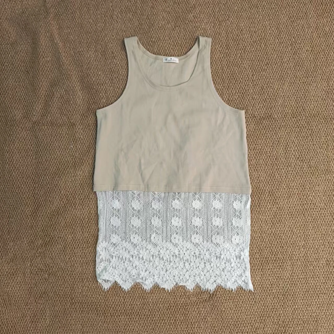 【伊人风尚服饰推荐】2024秋冬新款韩版百搭拼蕾丝提花背心8576