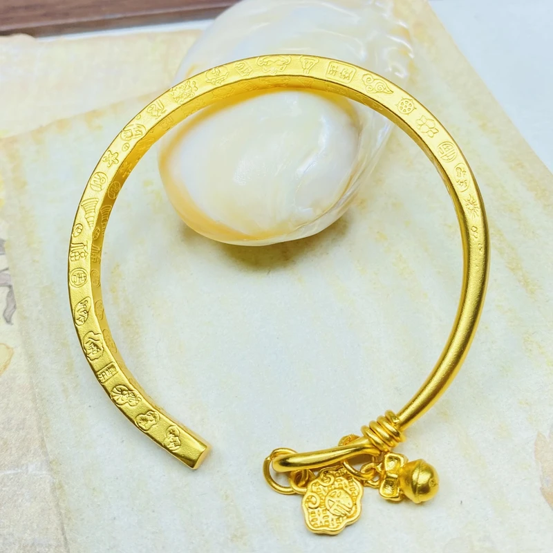 手镯 爆款K0185经典黄色吉言如意开口镯多样性发货48073