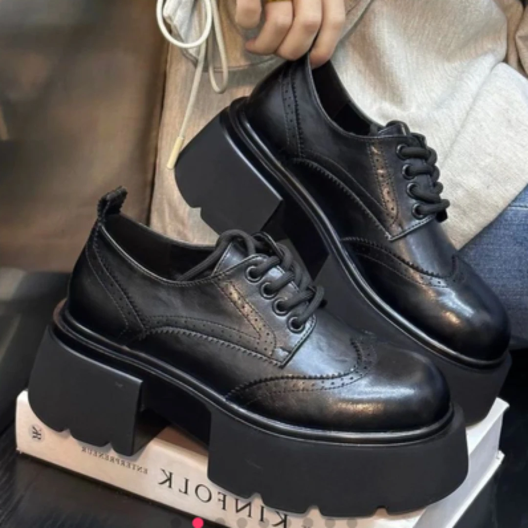 黑色方根乐福鞋厚底英伦风小皮鞋百搭时尚小个子增高潮鞋796-5