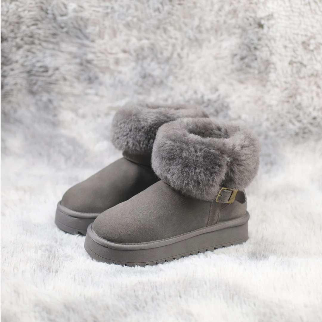 优格古【休闲】大象灰QD2210S雪地靴冬季新款厚底保暖百搭女士时尚