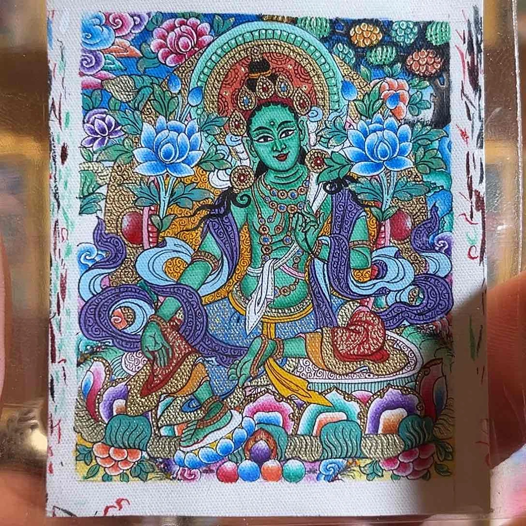 吊坠青海热贡纯手绘绿度母