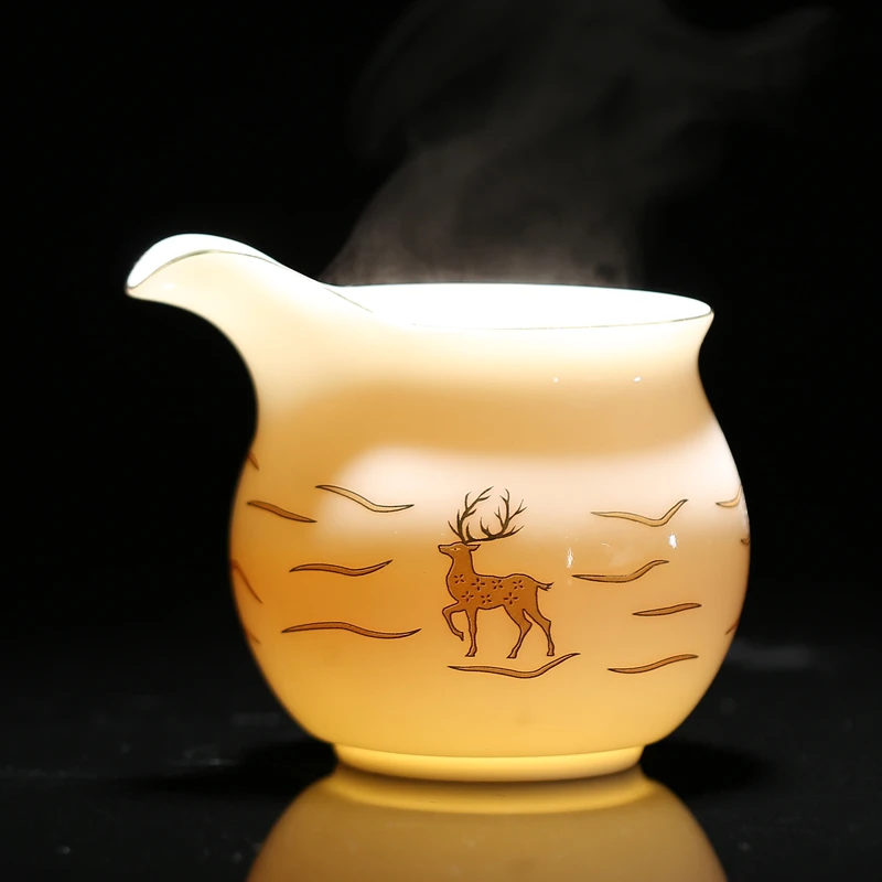 大号羊脂玉陶瓷公道杯描金白瓷茶海家用茶水分离器创意茶盅茶滤杯