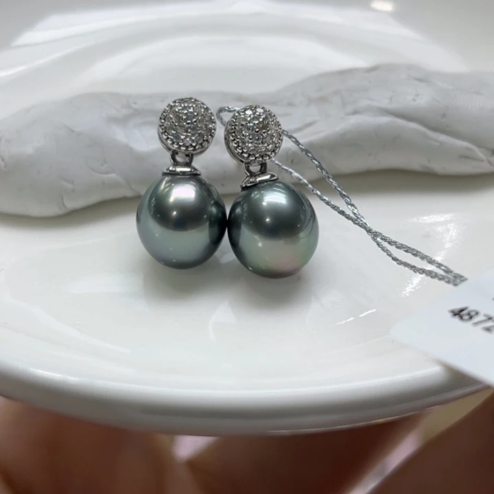 银S925镶嵌耳饰海水珍珠9:10mm38号