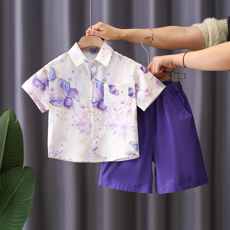 男童套装儿童夏季衬衫学院风短袖两件套2025新款帅气短裤男孩夏装