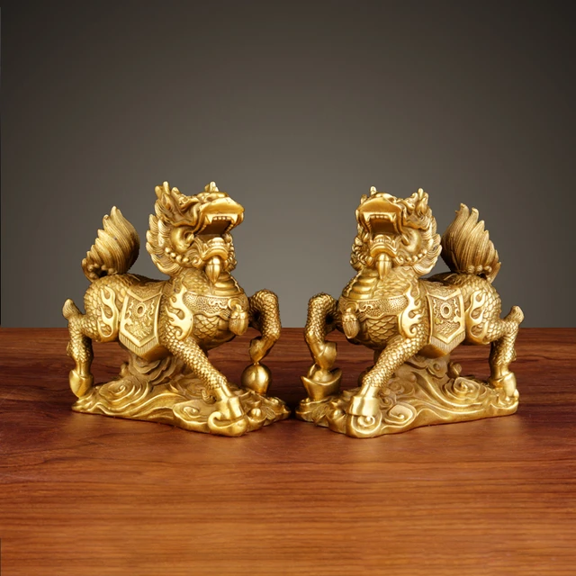 麒麟摆件一对铜财富麒麟工艺品客厅装饰品摆设开业乔迁新居礼品