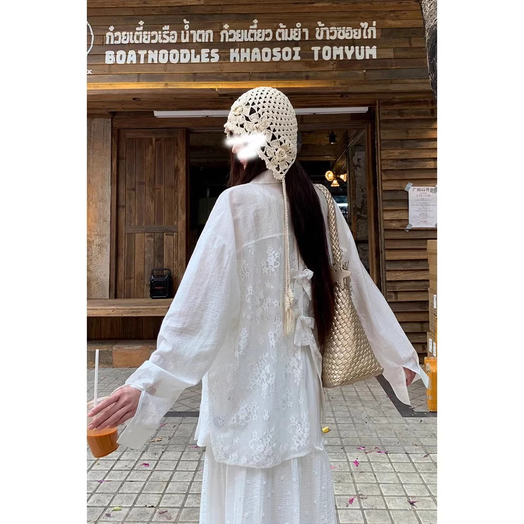 白色衬衫女2025新款爆款外套法式上衣气质防晒蕾丝长袖温柔风衬衣