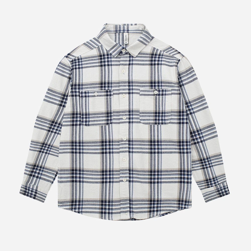 日系复古纯棉格子长袖衬衫上衣春秋季宽松休闲百搭垂感衬衣外套