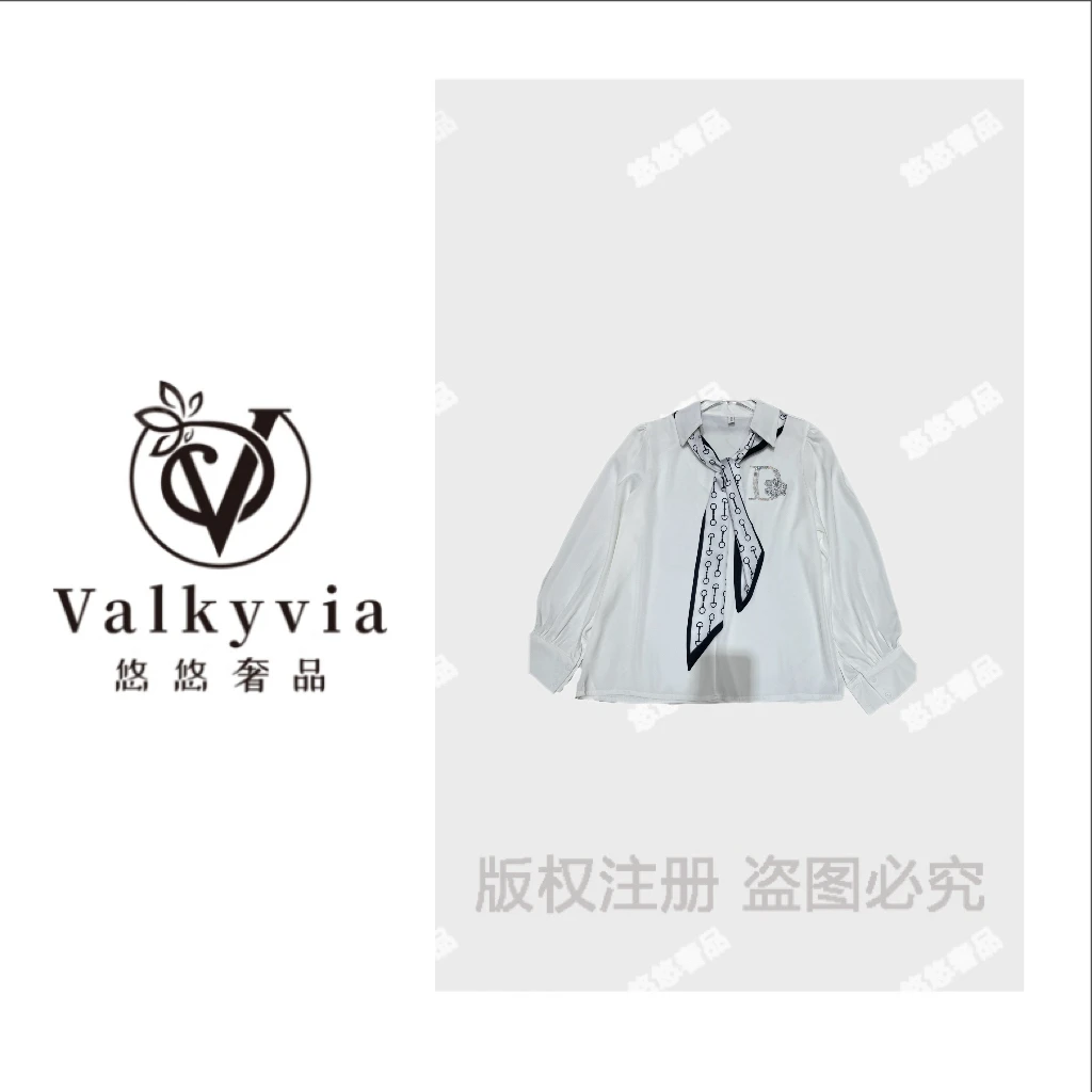 Valkyvia/悠悠奢品polo领丝巾款绸缎高级感衬衫C25090C