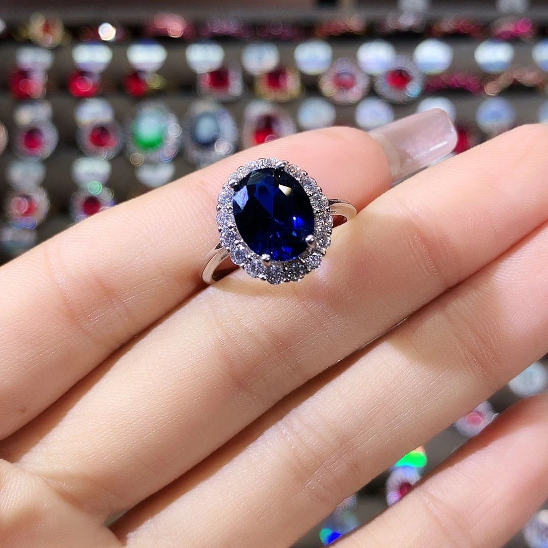 戒指蓝宝石银S925镶嵌白810