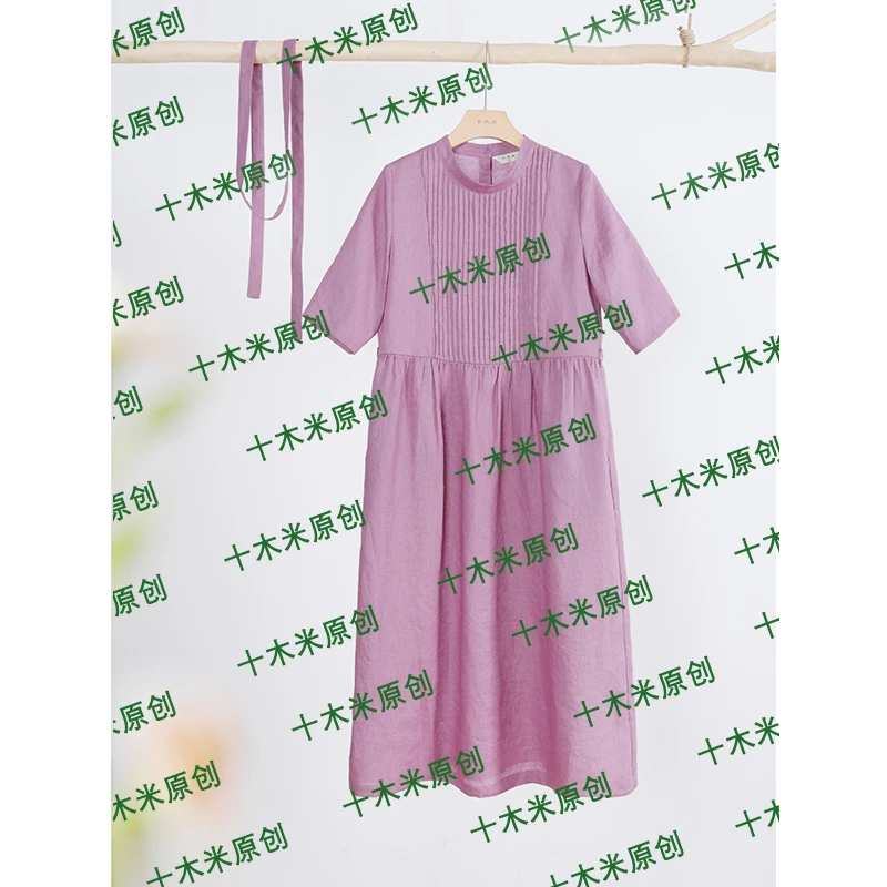 风铃画/十木米原创夏款百分百亚麻旅行文艺气质长款连衣裙