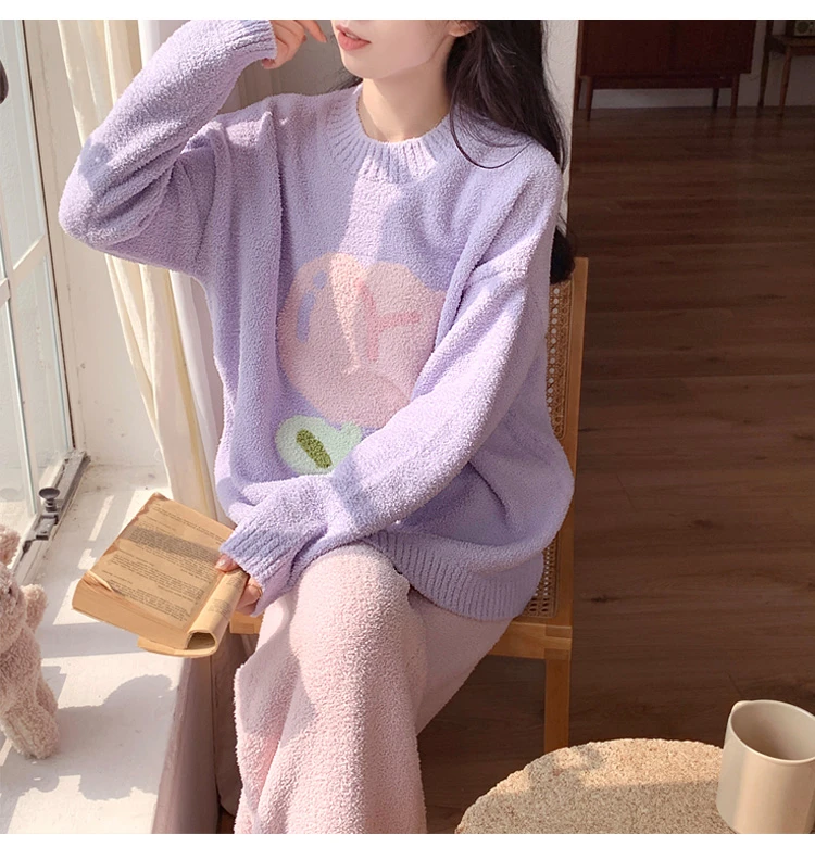睡衣女秋冬季甜美可爱公主风家居服套装半边绒保暖可外穿韩版加绒