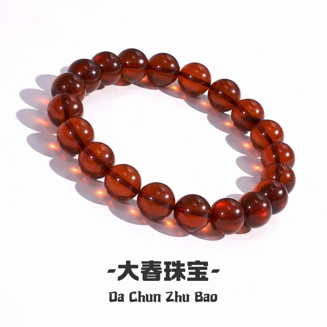 「大春甄选」天然琥珀手串S净水鸽血红血珀圆珠手串多样性发其一9+