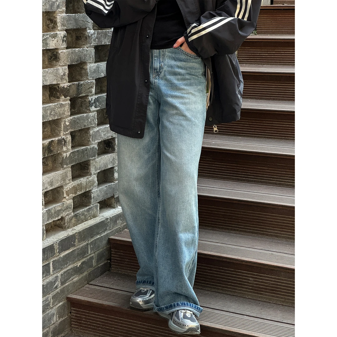 zhukele 磨白直筒牛仔裤  百搭休闲宽松水洗