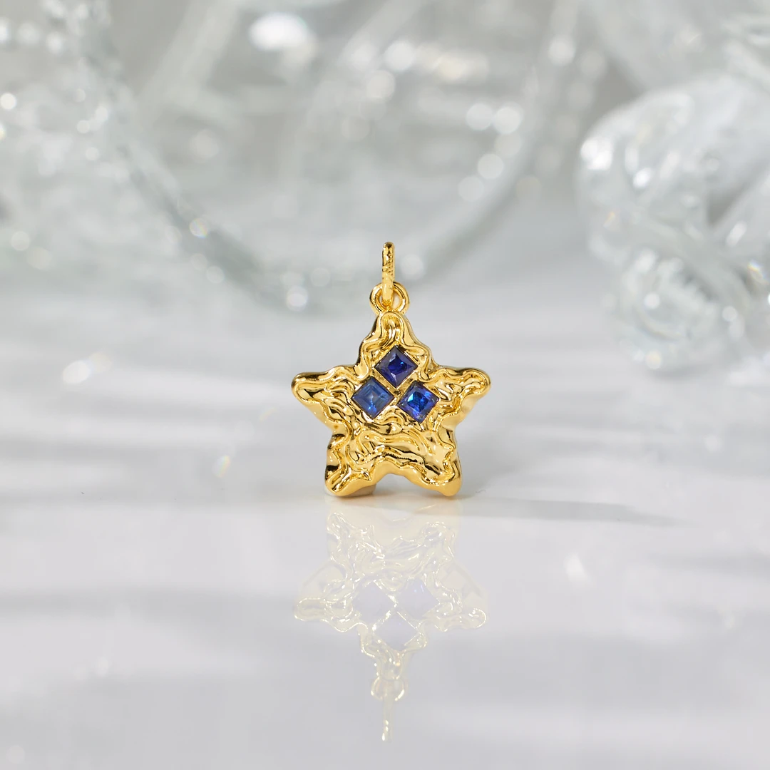 玉峰珠宝【安娜】蓝宝石吊坠18K金星星【U5961】多样性发一