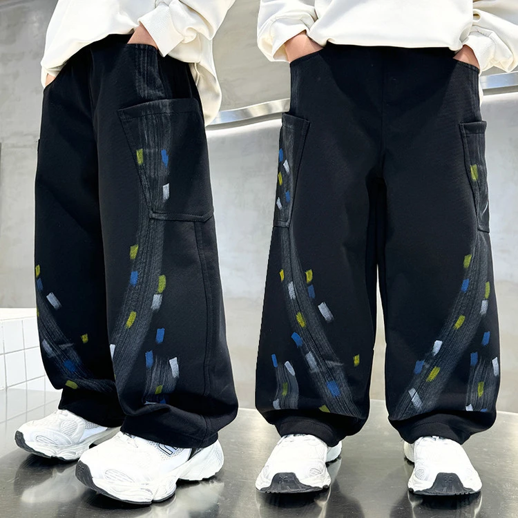 童装男童春装裤子2025新款中大童春秋款休闲裤长裤宽松涂鸦秋季裤