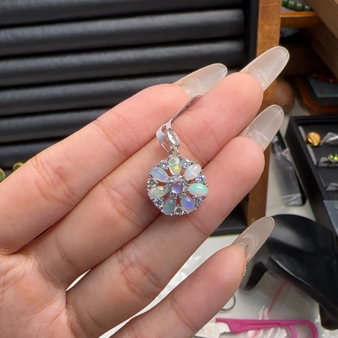 欧泊银S925镶嵌吊坠(不含链)雪花