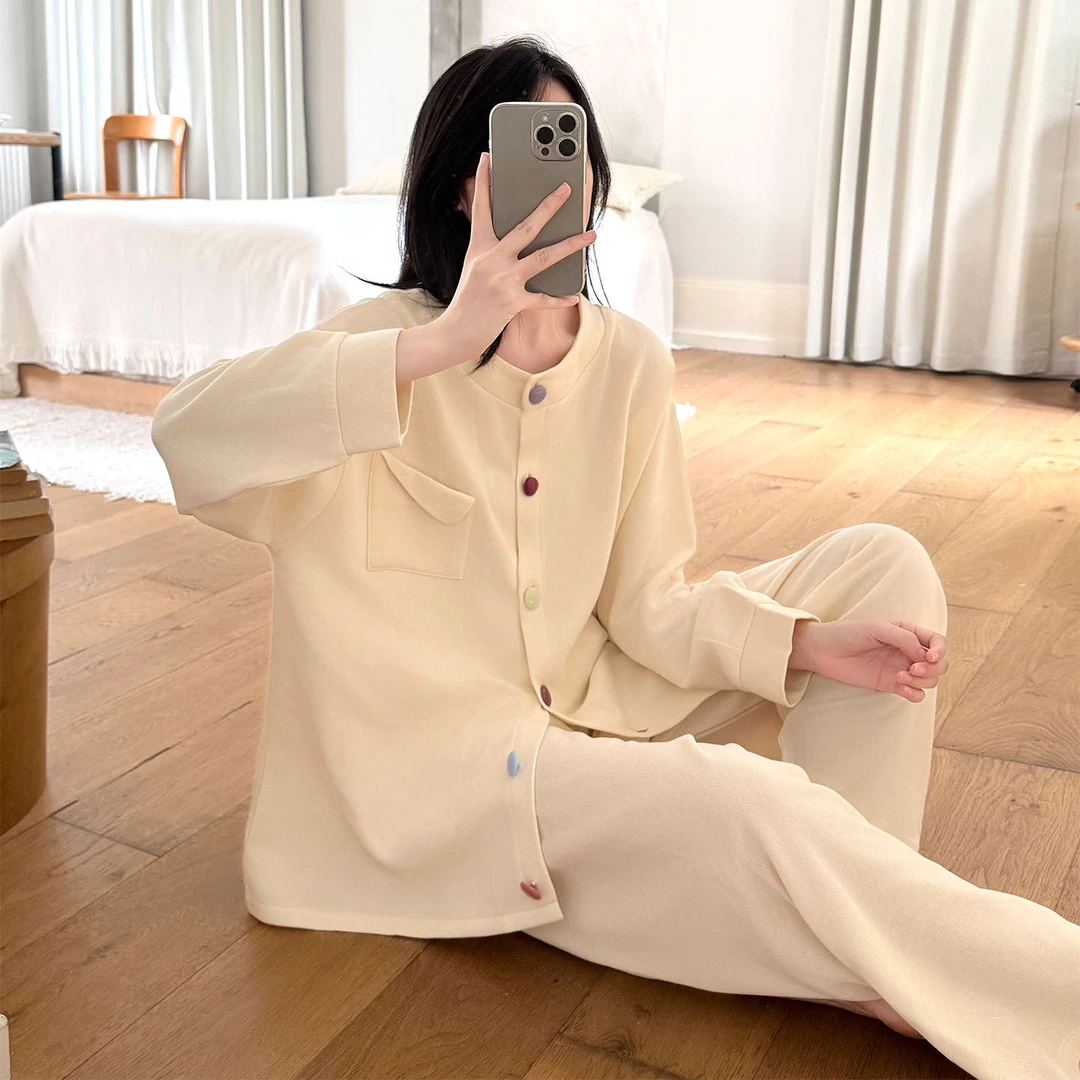 韩系睡衣女款春秋季薄绒德绒甜美简约风高级感长袖长裤冬季家居服