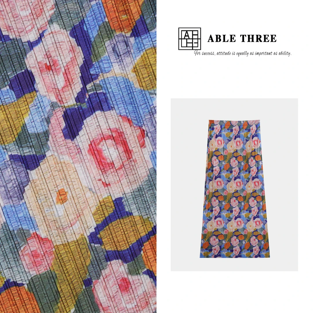 ABLE THREE 【莫奈】夏季薄款彩色印花高弹半身裙 JC-SS9925