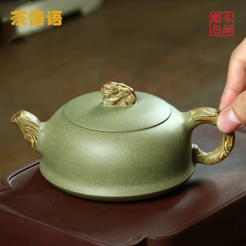 宜兴纯全手工紫砂壶名家正宗柱础壶豆青砂绞泥泡茶壶单壶茶具