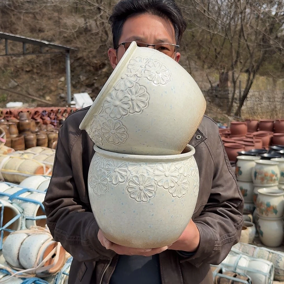 紫砂花盆口20.5高18.5（雏菊白色两个