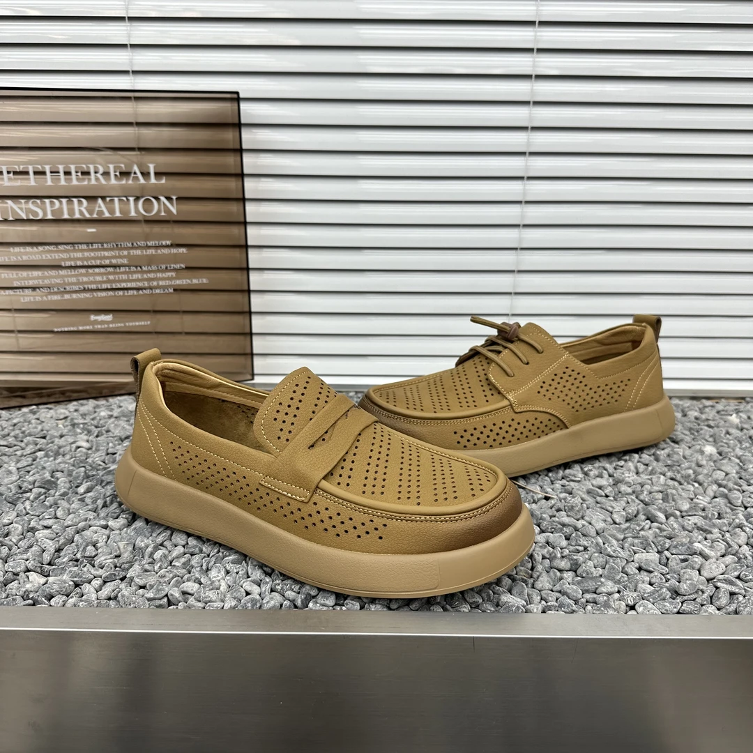 男士夏季时尚休闲皮鞋乐福鞋透气轻便一脚蹬百搭英伦风厚底休闲鞋