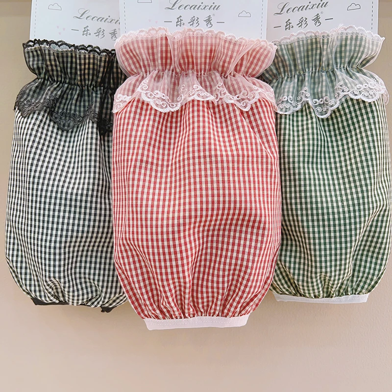 新款短款羽绒服袖套花边小格子套袖女款秋冬季韩版时尚防脏护袖头