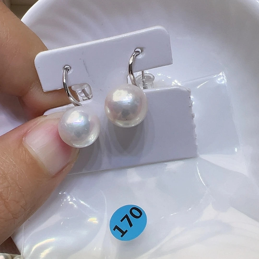 淡水珍珠银S925镶嵌耳饰