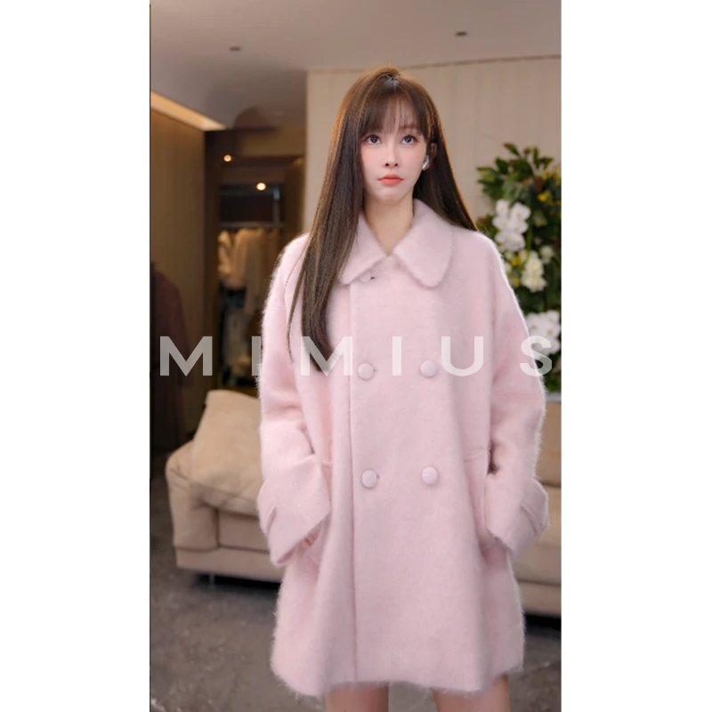 【mimius】U 设计感双排扣翻领羊毛大衣