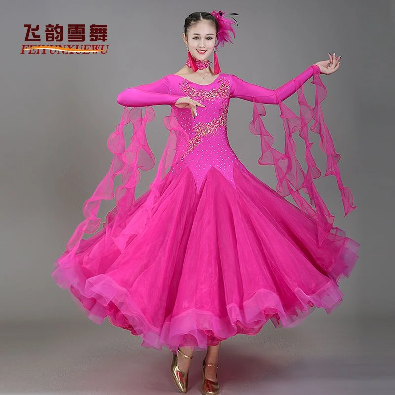 新款摩登舞大摆裙集体演出服国标舞比赛连衣裙华尔兹交谊舞裙003